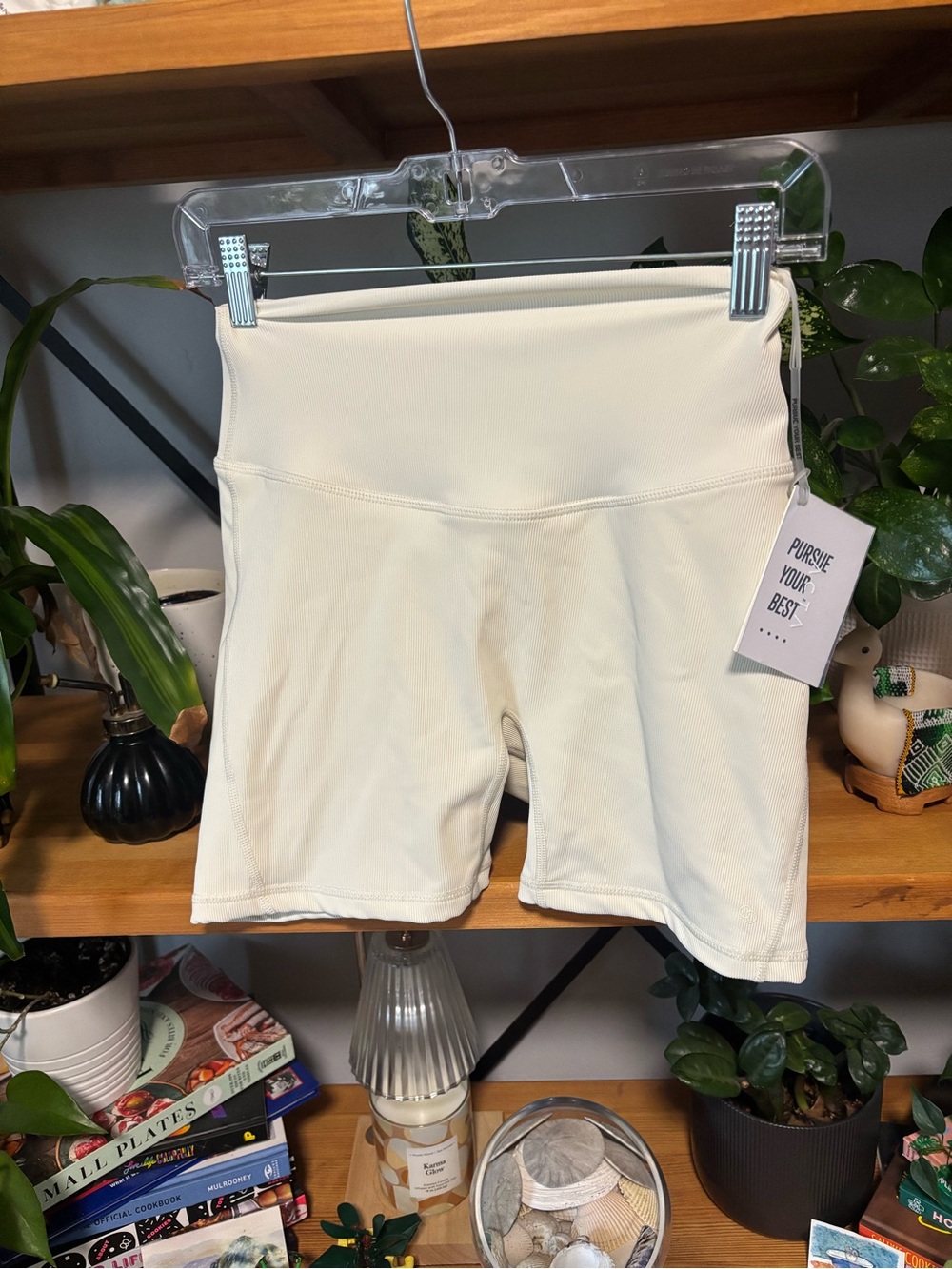 Acta Cream Ribbed Biker Shorts Small NWT
